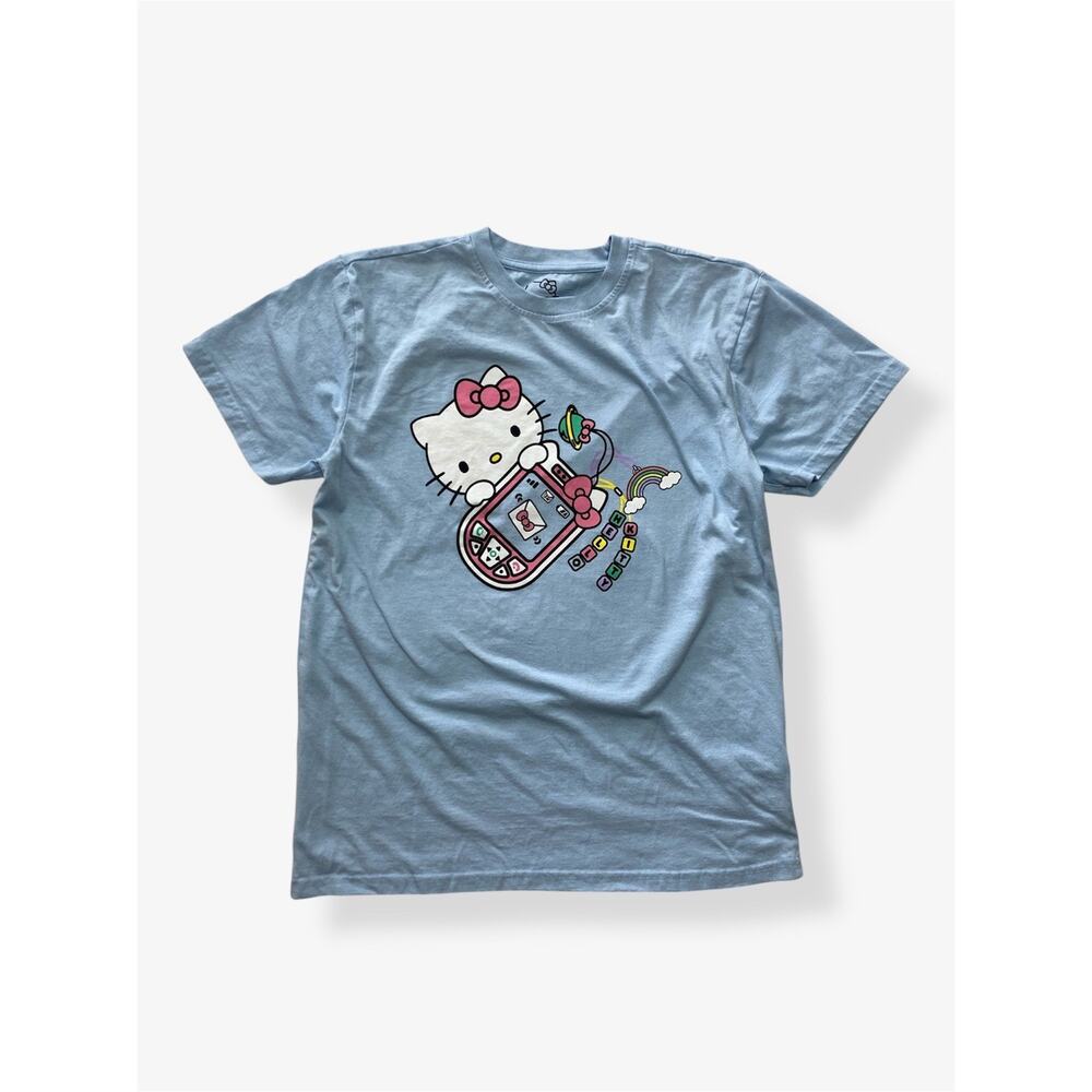 Sanrio Hello Kitty Women’s T-Shirt Y2K Flip Phone Graphic Blue Size Large